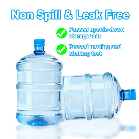 5 Pack Silicone Water Jug Caps for 3 and 5 Gallon Bottles, Upgraded Reusable Non Spill Lids for 55mm Standard Screw Crown Tops shown on jugs