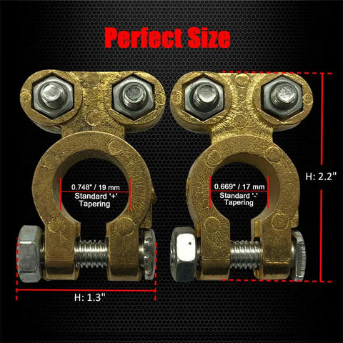 Premium Brass Battery Terminal Connectors Engineered For Marine Car Boat And Rv Applications with size dimensions.