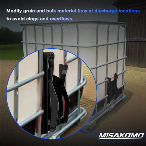 Close-up of 9x9 Inch Black Sliding Grain Gate Kit for Grain Handling fits sliding gates and pickup truck bed slides, mounted.