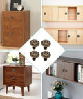 Vintage Flower Cabinet Drawer Knobs And Antique Bronze Dresser Handles Four Piece Kit on display with wooden furniture.