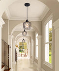 Industrial Pendant Light Fixture Black Basket Cage With E26 Base Rustic Farmhouse Ceiling Light in hallway