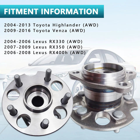 Rear Wheel Bearing Hub Assembly 512284 For Toyota Highlander AWD 2004-2013, Venza AWD 2009-2016, Lexus RX330 RX350 RX400h AWD 2 Pack