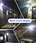 Solar Security Lights 200W300W400W800W,Solar Powered Floodlights Led H displayed in various outdoor settings at night.