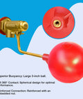 Heavy Duty Brass Float Valve Automatic Pool And Pond Water Level Regulator Durable Polyethylene Float with 3-inch ball and brass connection.