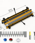Thirty Inch Dovetail Jig For Woodworking Router Guide Joinery Template showing size and components like rail block and bits.