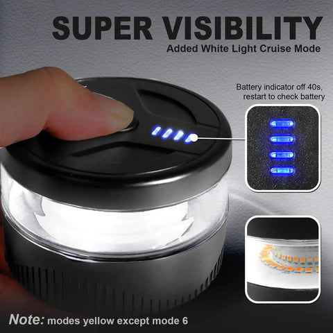 USB-C Wireless Beacon Light With 32 LED Strobe, Magnetic Mount, Rechargeable Amber Emergency Safety Light with battery indicator
