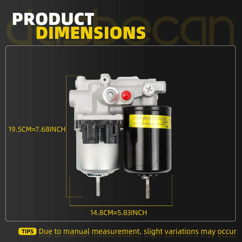 Premium Heavy Duty ABS Brake Booster Pump With No Sweat Direct Bolt On Fitment For Toyota Prius And RAV4 2010 To 2015 dimensions labeled