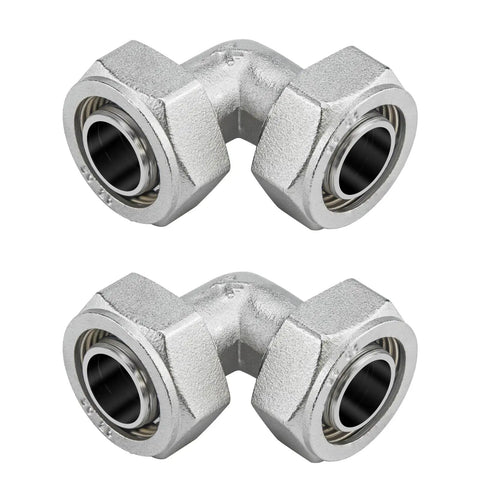 Two Pack Three Quarter Inch Brass Nickel Plated Elbow Air Fittings Equal 90 Degree Tubing With Double O Ring Seal For High Pressure Built Tough For Your Garage Shop Compressed Air Line System Compatible With MaxLine