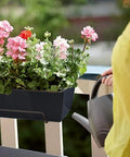 Two Pack 24 Inch Rectangle Window Box Liner Made From Felt Non Woven Planter Basket Insert Black Plant Container Liners on railing