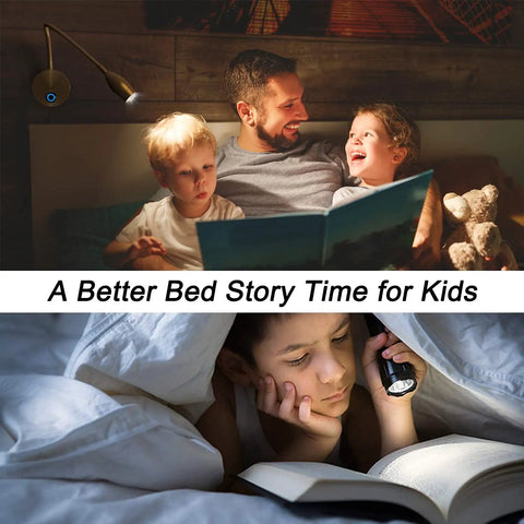 Family reading under Dimmable LED Reading Lamps For Wall Mounting On Bed Headboard Flexible Gooseneck With Touch Dimmer Plug In Wired Sconce 3 Color Modes 10 Brightness Levels Set Of 2 Antique Brass Finish
