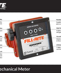 1 Inch Mechanical Fuel Transfer Meter In Liters With 23-151 LPM Range, 4 Digit Readout, Aluminum Construction, side view of meter