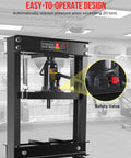 20 Ton Hydraulic Shop Press H Frame Garage Floor Mount With Adjustable Stamping Plate features safety valve and powerful jack design.