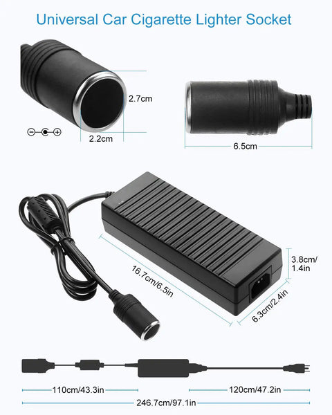110V To 12V Power Converter 120W 10A DC Supply For Cars And Home Use Car Cigarette Lighter To Wall Plug Adapter, black with 8ft cord