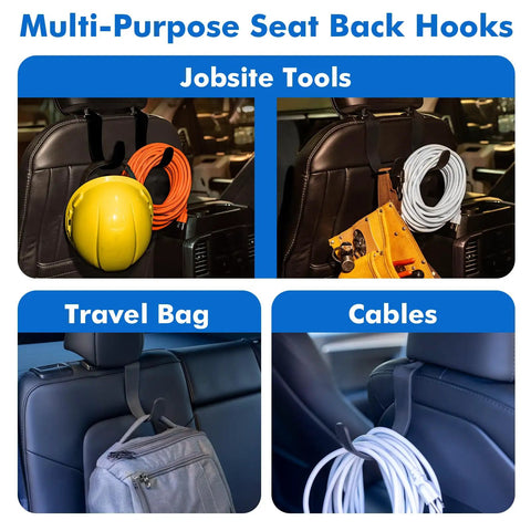 Heavy Duty Headrest Hooks for Trucks and Cars, Extra Large Seat Back Organizer for Hard Hats, Bags and Gear, set of two