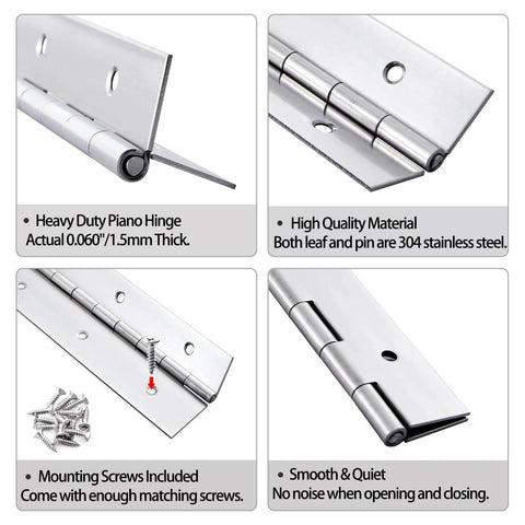 Heavy Duty 36 Inch Piano Hinge 0.060 Inch Stainless Steel 304 Continuous Hinge With Holes Includes Screws For Cabinet Doors DIY