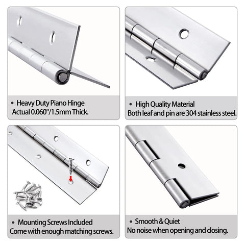 Built Tough Rock Solid Heavy Duty Continuous Piano Hinges 16 Inch Stainless Steel Cabinet Door Hardware with pre drilled holes