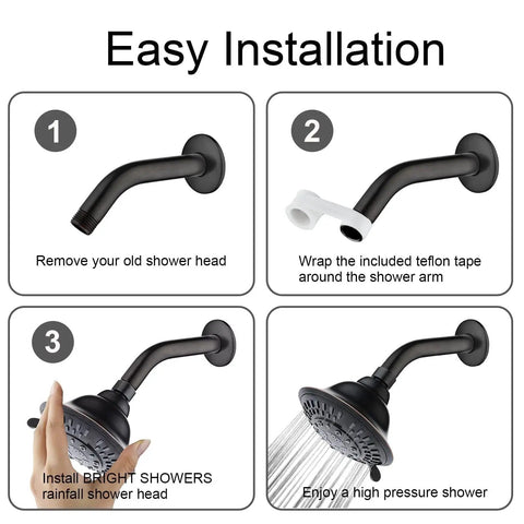 Easy installation guide for High Pressure Rain Shower Head With Fixed Shower Mount, 5 Spray Settings, 4.7 Inch Head.