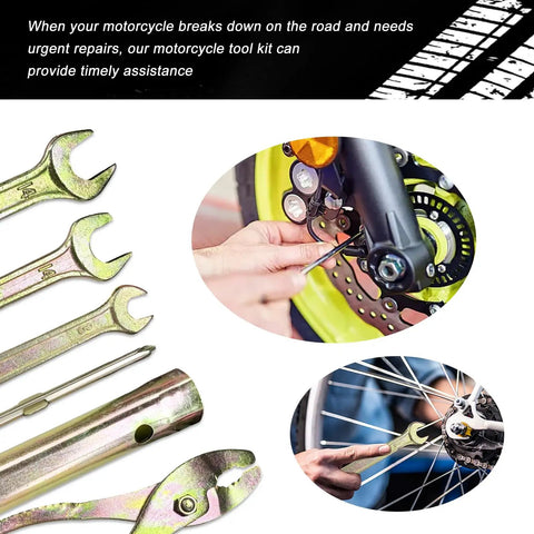 7 Piece Motorcycle Repair Tool Kit With Spanner Screwdriver Pliers Spark Plug Socket for quick bike maintenance and repair
