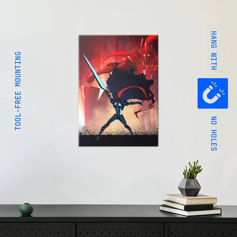 Heavy Duty Rust Resistant Steel Wall Print Featuring Badass Fantasy Warrior Perfect For Dope Gaming Den Or Dorm Room Makeover With Simple Magnetic Mount For Fast No Drill Installation