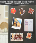 Refrigerator with Sticky Magnetic Sheets With Adhesive Backing 8 X 10 Inches 10 Pack Flexible Magnets For Photos And Frames displaying photos