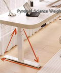 Slick Electric Sit Stand Desk With Three Smart Memory Presets And Cool Anti Collision Guard Heavy Duty Platform for home office, showing sturdy white frame and wooden top.