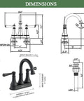 Matte Black Two Handle Centerset Bathroom Faucet With Three Hole Drain Assembly dimensions and technical drawings