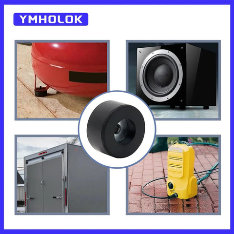 Diagram showing 4 Pcs Rubber Feet Foot Mounts for anti vibration use with air compressors, generators, and washers with examples