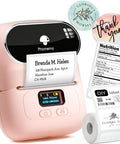 Super Duper Cool M110 Wireless Bluetooth Label Printer, Go To Baby Pink Portable Address Label Maker with printed label and stickers.