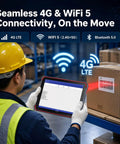 Badass Rugged Android Tablet With Integrated Honeywell N6703 Scanner Featuring Solid 8 Inch Display showing 4G and WiFi 5 connectivity in use.