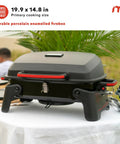 One Burner Portable Gas Grill With Locking Lid, 11,000 BTU Stainless Steel Burner, Foldable Legs on outdoor table