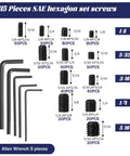 Alloy Steel Socket Hex Set Screw Kit With Cup Point Allen Head Grub Screws, SAE Sizes, includes hex wrenches