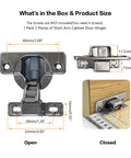 Short Arm Cabinet Hinges For Face Frame Cabinets For DIYers With Three Quarters Inch Overlay 105 Degree Opening Soft Close 35mm Cup 12mm Thickness Fits Doors Five Eighths To One Inch 100 Pack 50 Pairs Cold Rolled Steel Titanium Finish measurements illustration