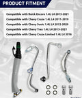 Turbo Oil Line Kit For GM 1.4L Turbo Engines Plug And Play Compatible With Cruze Sonic Trax And Buick Encore 2013 2021 Direct OE Replacement showing components and compatibility chart.