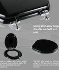 Elongated Black Wooden Toilet Seat With Zinc Alloy Hinges Easy To Install And Clean Scratch Resistant Durable Design Natural Wood Finish