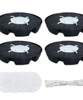 Four black self-watering plant trays with white discs, Low Maintenance No Fuss Auto Irrigation Plant Saucer For Indoor And Outdoor Gardens Self Watering Base For Potted Flowers Durable Stable Tray That Supports Heavy Pots In Greenhouses Patios Yards And Backyards