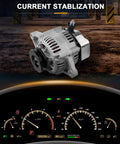 Drop-In Replacement Mini Alternator With Chrome Finish 12180-SEN And 1-2119-11ND, shown with dashboard instruments.