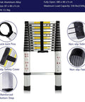 12.5 Ft Telescoping Aluminum Ladder With 330 Lb Capacity Go To Extendable Multi Purpose Retractable Ladder Features Infographic