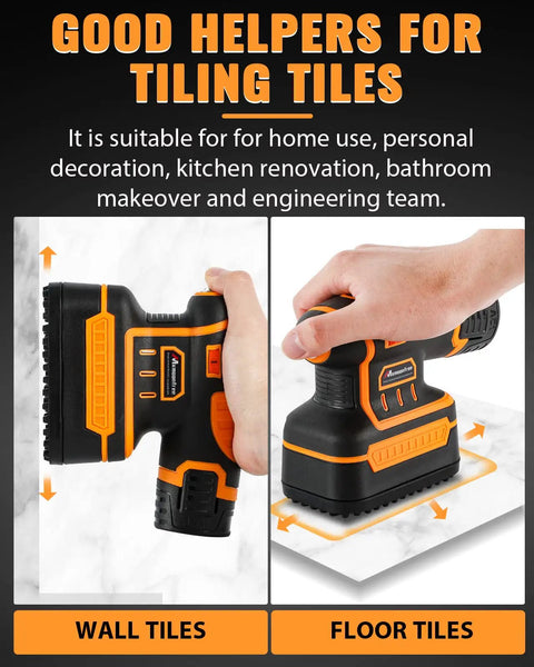 Person using Pro Grade Tile Vibration Tool For Fast Tile Installation, 6 Gear Adjustable Vibration Up To 12000 RPM on wall and floor tiles