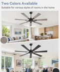 Two modern 60 Inch Ceiling Fan No Light With Remote Black Modern Design Quiet DC Motor 6 Speeds 7 Blades installed indoors.