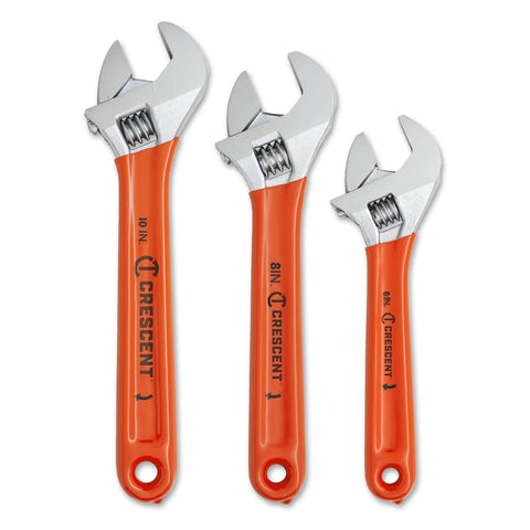 Three Piece Adjustable Cushion Grip Wrench Set With 6 Inch, 8 Inch And 10 Inch Jaw Wrenches, Wide Knurl For Easy Adjustments