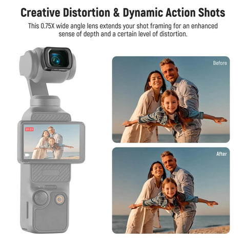 ND Filter Set With 0.75x Wide Angle Lens 108 Degree FOV Includes ND16 ND64 ND256 And CPL For DJI Osmo Pocket 3 And Pocket 4 With Xtra Muse Accessories Balances Exposure And Boosts Color For Dope Cinematic Footage shown capturing family.
