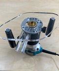 Game Changing Clear Acrylic Router Base Plate Compatible With RT0701C And XTR01Z 6 By 10 Inch Wide Base mounted on router with dual grip handles.