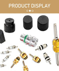 16 Piece Car AC Valve Core Repair Kit For R134a R12 Systems With High And Low Pressure Sealing Caps And Disassembly Tool Universal Fit For Cars Black And Durable displayed