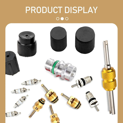 16 Piece Car AC Valve Core Repair Kit For R134a R12 Systems With High And Low Pressure Sealing Caps And Disassembly Tool Universal Fit For Cars Black And Durable displayed