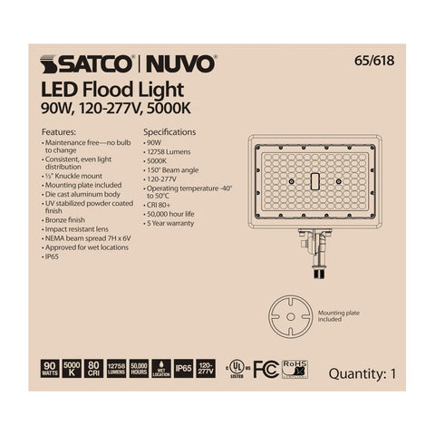 Box image of Beefy Outdoor LED Flood Light 90W 11.5 Inch 5000K Daylight Bronze Finish 150 Degree Beam Wet Location DLC Certified