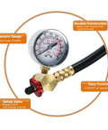 Close-up of pressure gauge and fittings from 12 Piece Air Tank Repair Kit With Pressure Gauge And Hose Assembly, Aluminum Manifold