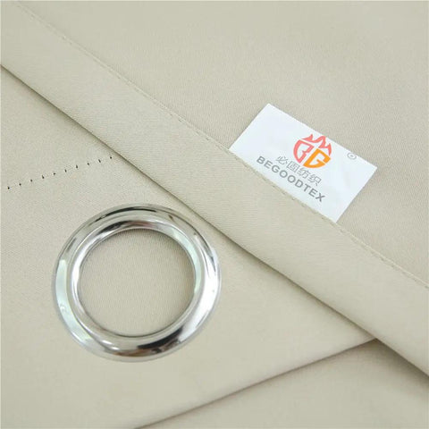 Close-up of Inherent Flame Retardant Thermal Insulated Kitchen Curtain Dope Privacy Shield 42W By 84L Inches Light Beige fabric