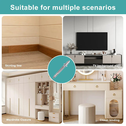 Upgraded Double Headed Skirting Seamless Nails For Interior Baseboard And Mdf Trim With No Sweat Smooth Install, shown in home scenarios.