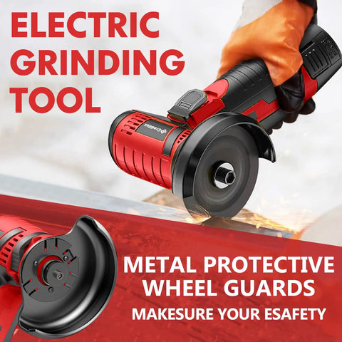 Cordless 3 Inch Mini Angle Grinder Kit with Dual 16.8V 2000mAh Batteries, 5 Grinding Wheels, Fast Charger, No Cords, Red