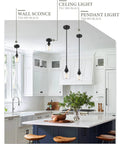 2 Pack Black Pendant Light Set With Wine Glass Shade, Modern Hanging Ceiling Fixtures over kitchen island in bright kitchen